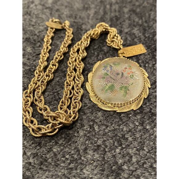 Whiting Davis Necklace Sample Necklace Pendent Floral Flowers Signed - Picture 8 of 9